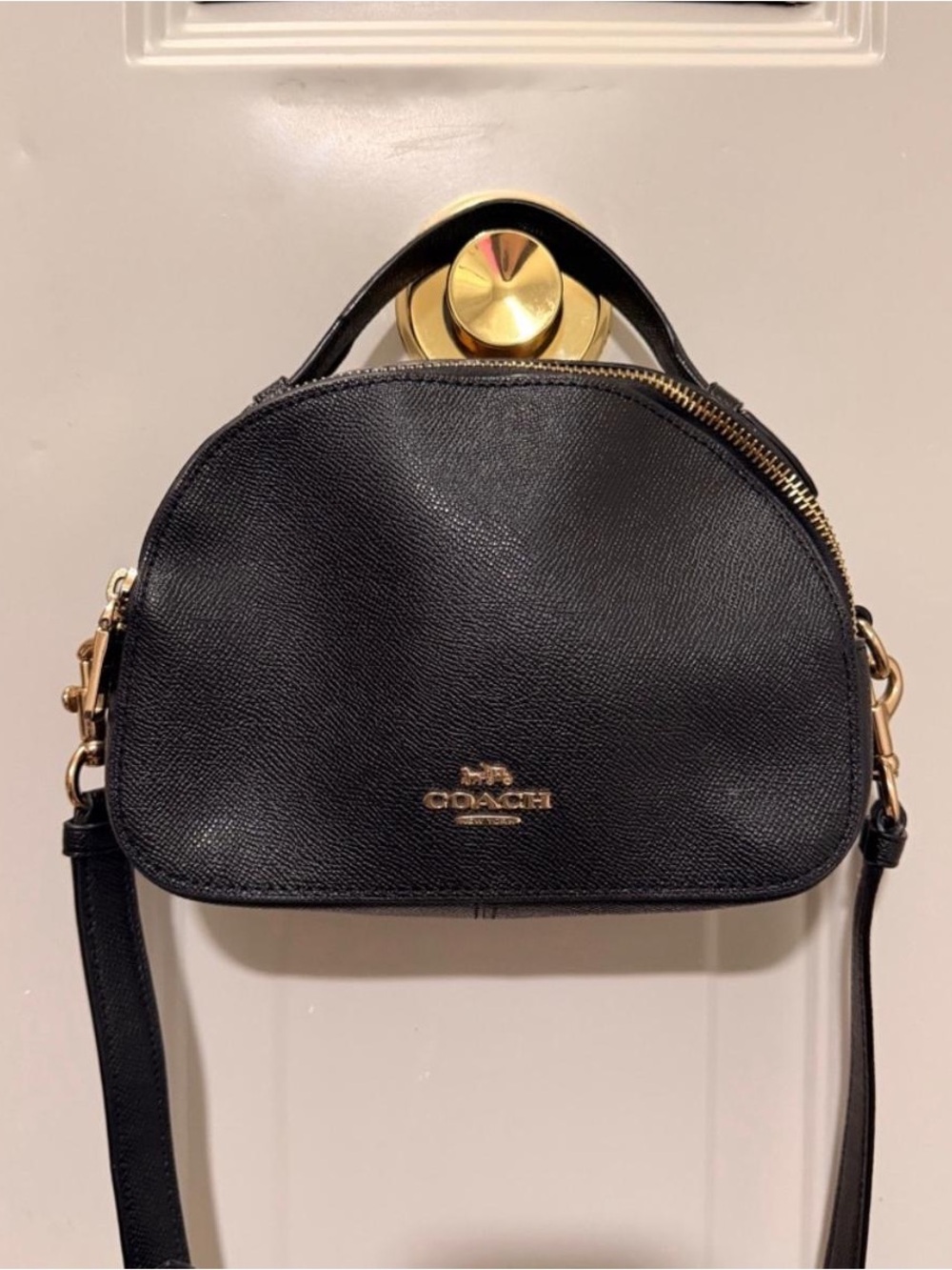 Coach Black Leather Dome Crossbody with Gold Hardware